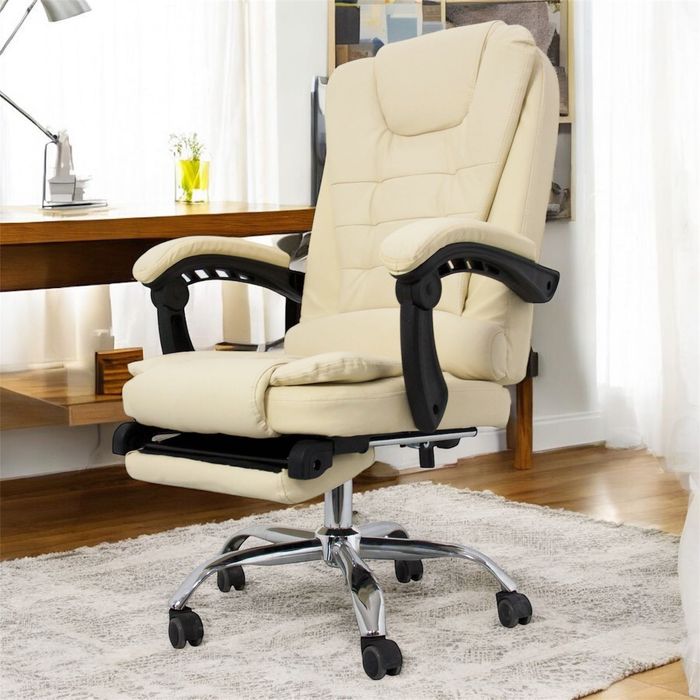 Fotel Obrotowy Do Biura  Krzesło Biurowe PREMIUM‼️Kremowe z Podnóżkiem