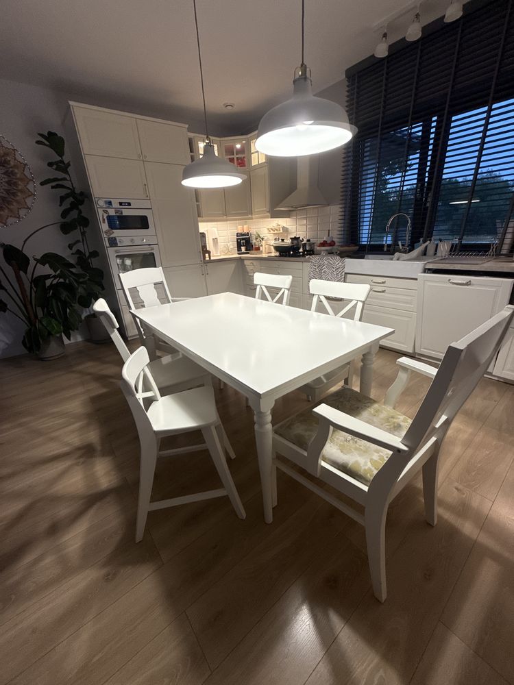 Stół i krzesła 8 szt. Ikea ingatorp ingolf + krzesło dla dziecka ikea