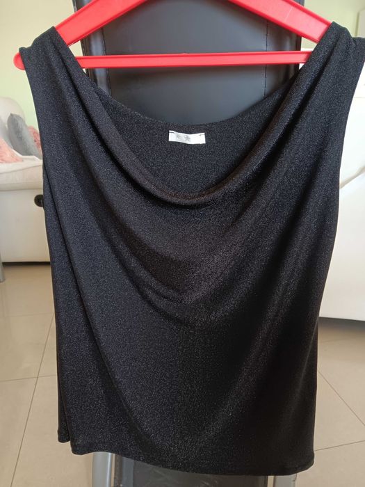 Blusa sem mangas para festa preto brilhante XL