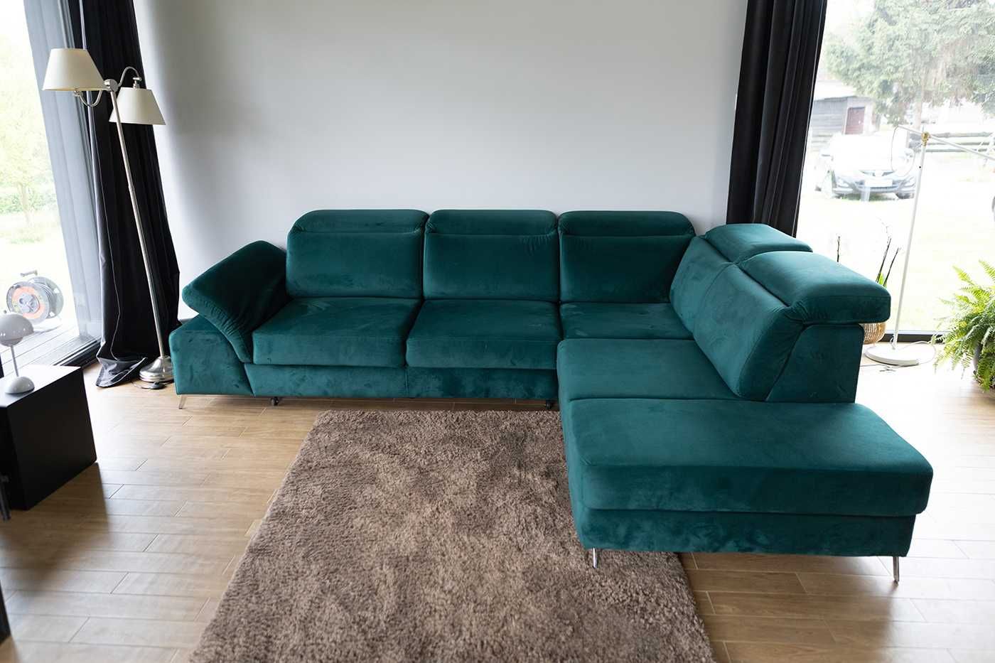 sofa narożna butelkowa zieleń