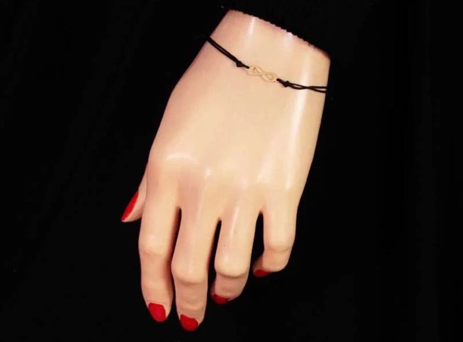 WYPRZEDAŻ Złota Bransoletka 333 z nieskończonością czarny sznurek