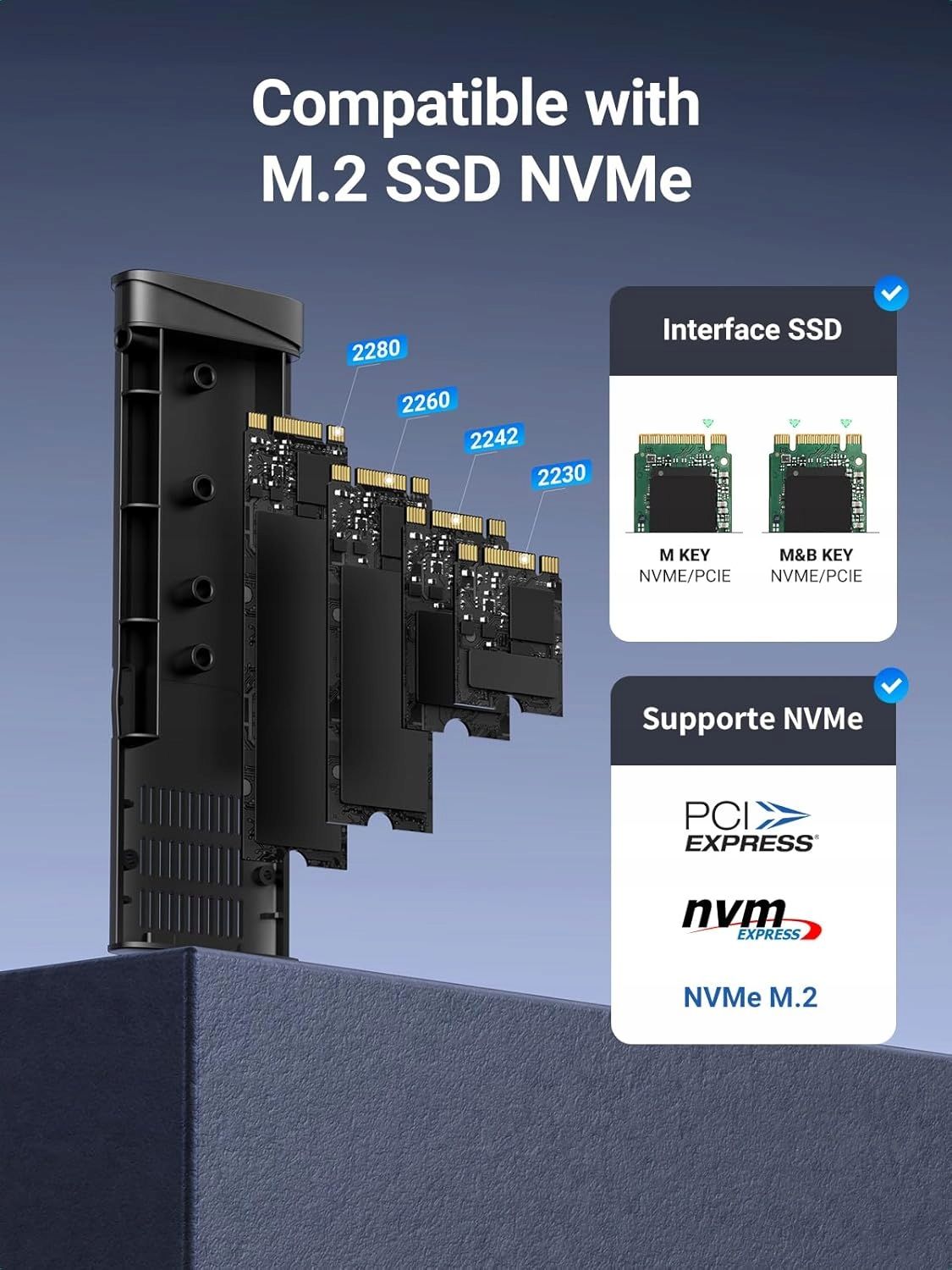 Adapter Dysku Twardego NVME M.2/NVME SSD PCIe M-Key/M+B Key USB-C 3.2