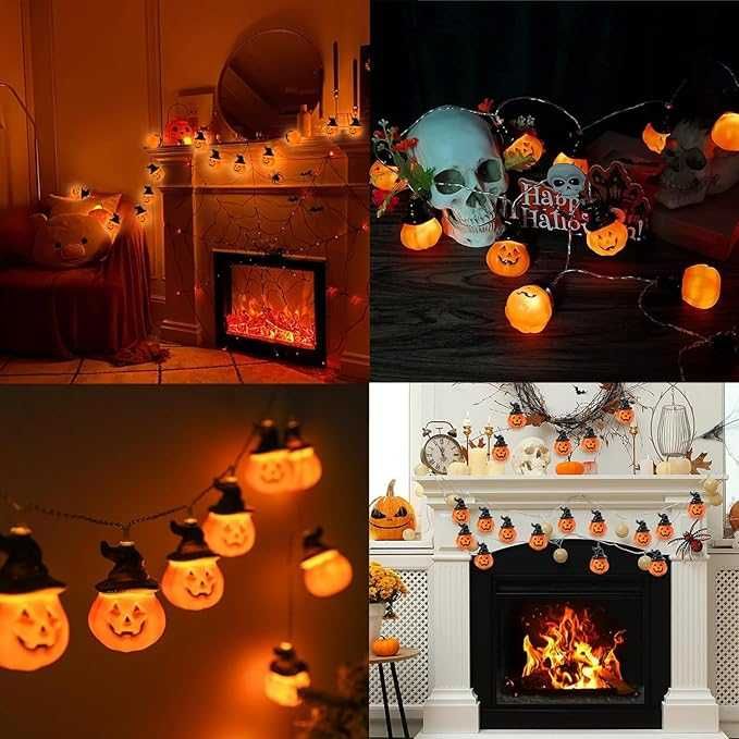 Łańcuch LED dynie 3 m, 20 światełek, Halloween, na baterie