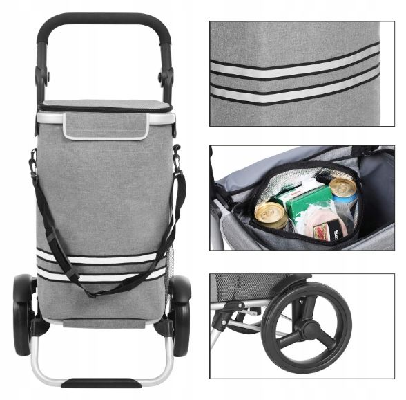 Składany Wózek Na Zakupy z Kieszenią Chłodzącą 35l 25kg