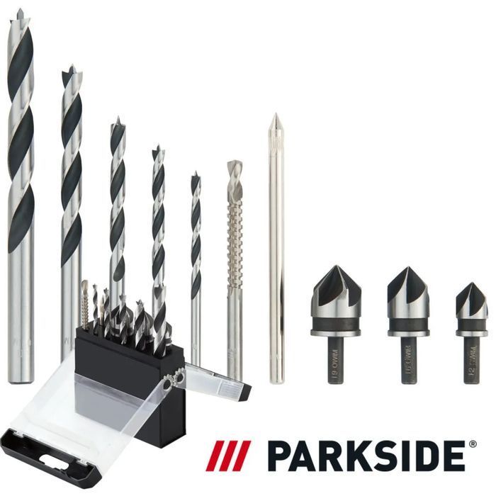 Zestaw 10 Wierteł do drewna i pogłębiaczy stożkowych 4-19 mm Parkside