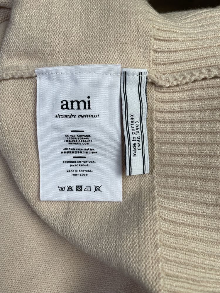 Sweater Ami Paris logo apricot wool knit Ami  pullover