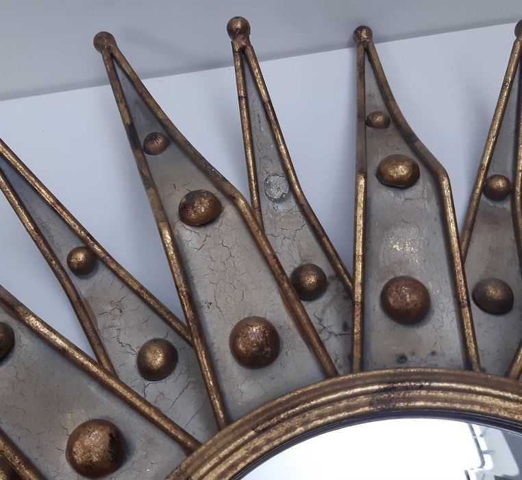 Espectacular Retro Vintage Antigo Espelho Sol 86cm Ferro Dourado