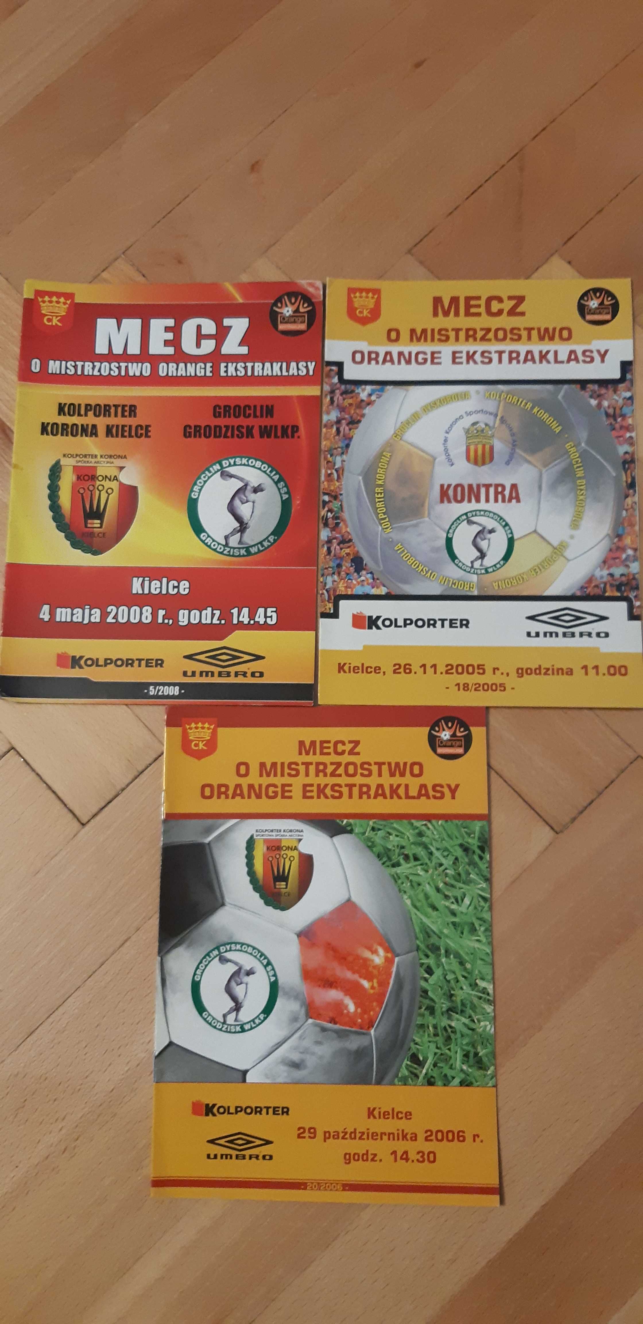 zestaw 3 programy meczowe Korona Kielce -Groclin Dyskobolia Grodzisk