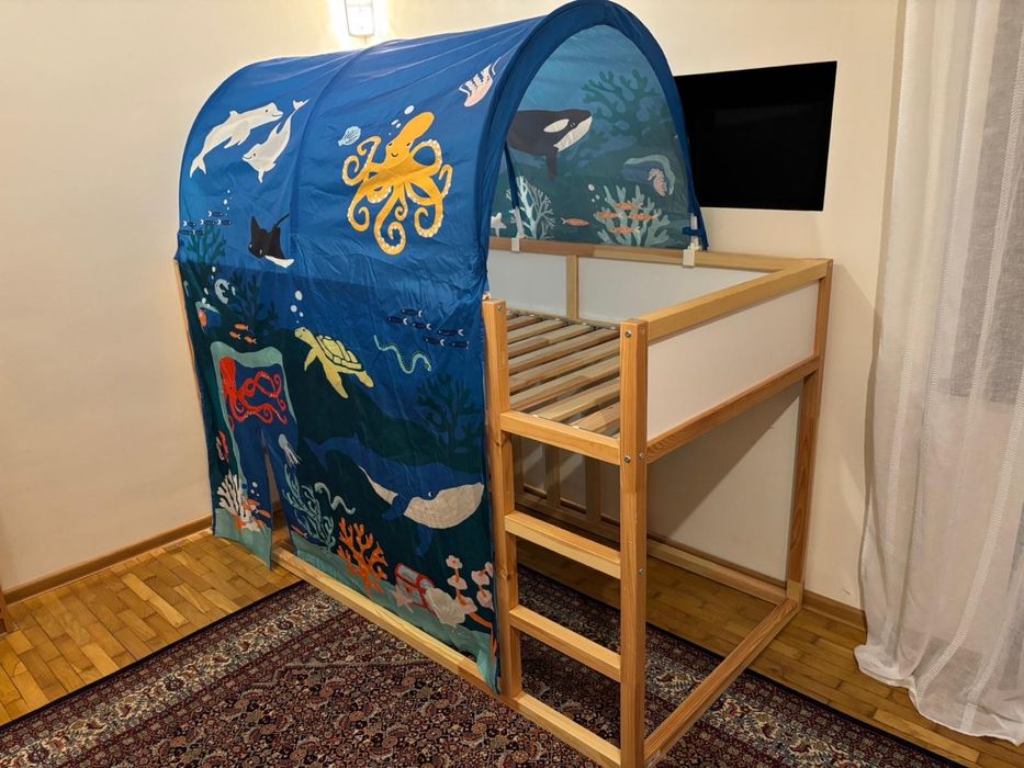 Łóżko piętrowe Kura Ikea + baldachim rybki
