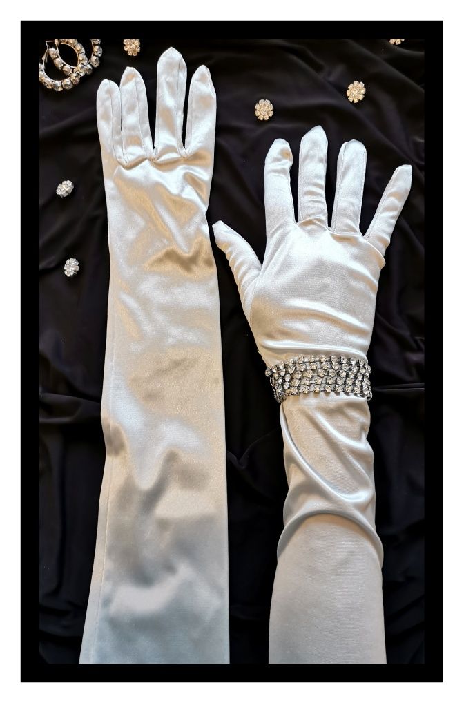 Srebrne długie rękawiczki (dł. 53) #party #kostium #lata20