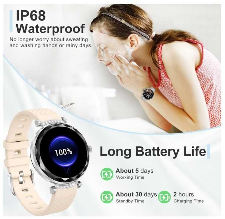 Smartwatch damski 1,19'' IP68 2 paski w zestawie Niolina