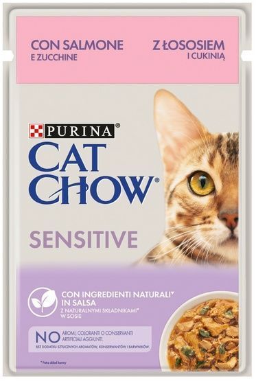 Karma dla kotów wrażliwych - Purina z łososiem i cukinią w sosie 85g