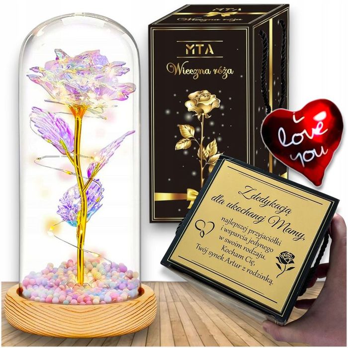 Prezent Na 30/40/50/60/70 Urodziny Róża Wieczna Led + Dedykacja / Graw