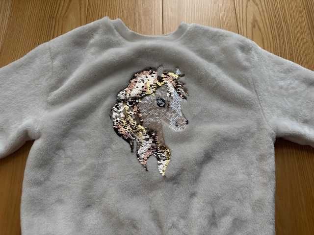 bluza miękka ecru z aplikacją cekinową 110/116 H&M