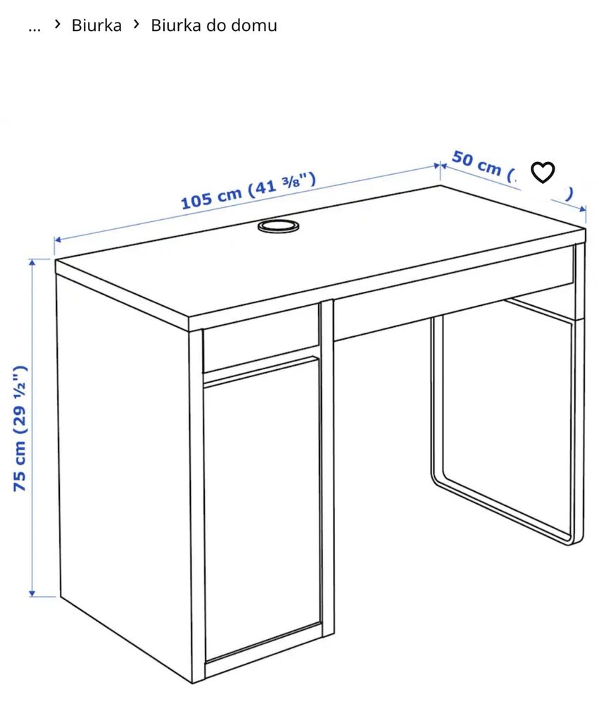 Sliczne biurko Ikea Micke biale 105x50cm