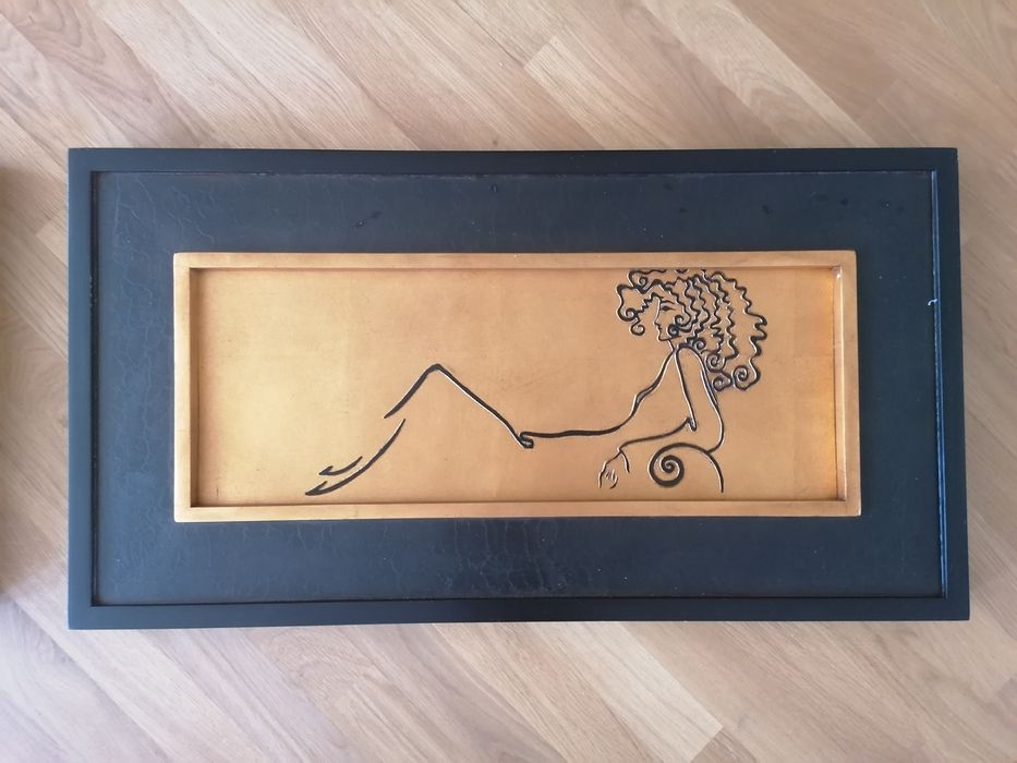 Obrazy kreską, malowane na desce, kobiety