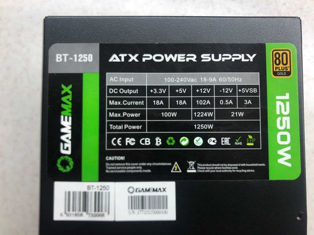 Блок живлення GameMax BT - 1250 Gold 80 ATX POWER SUPPLY