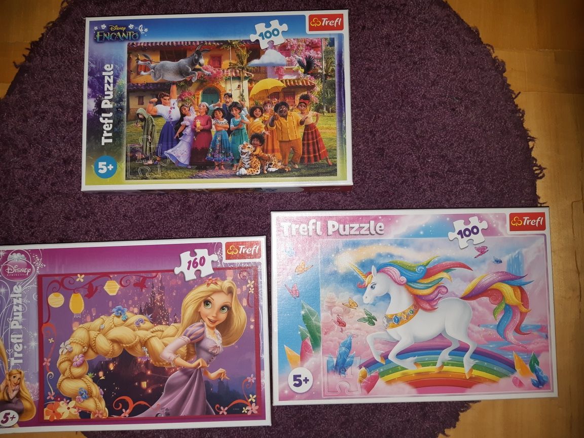 Prezent puzzle 3 pudełka dla 5 latki Roszpunka,Kucyk Pony,  Encanto