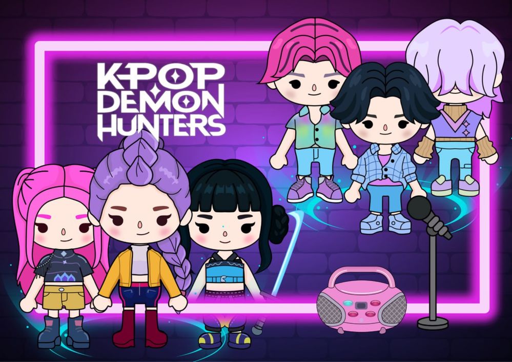 Kpop Demon Hunters, album na rzepy, toca boca, avatar, pusheen, lalki