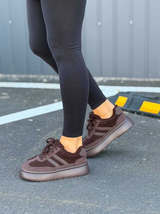 Жіночі кросівки з хутром (36–41) Шоколадні Замшеві Зимові