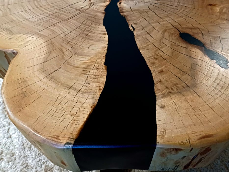 Stolik kawowy 105x83cm PIĘKNY OKAZ LIVE EDGE plaster drewna loft