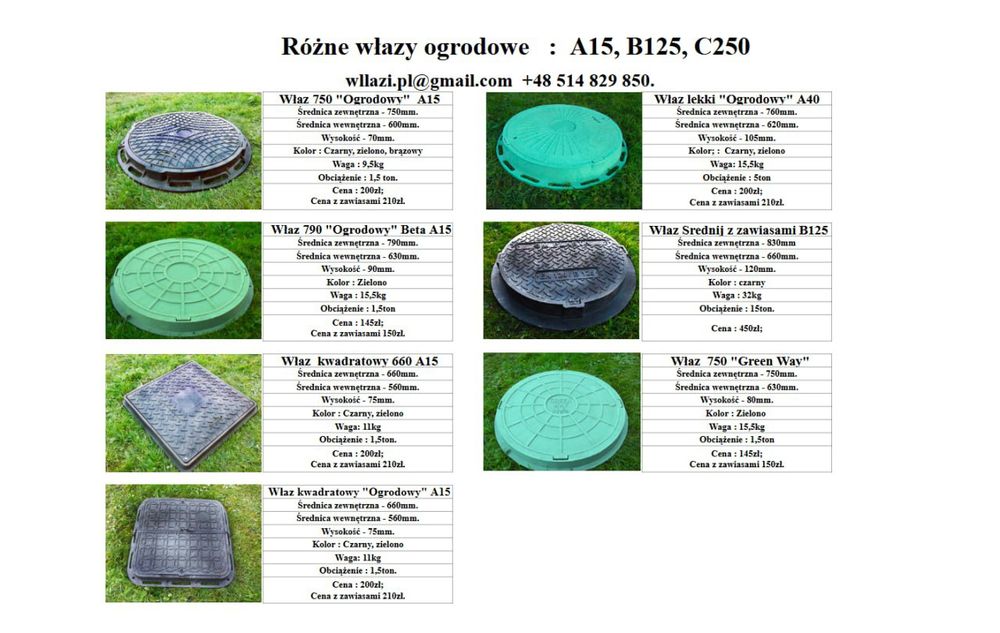 Włazy ogrodowy, kanalizacijna, pokrywa studnia,  do szambo, polimerowy