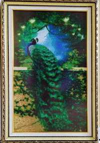 Алмазная мозаика картина стразами Зелёный павлин