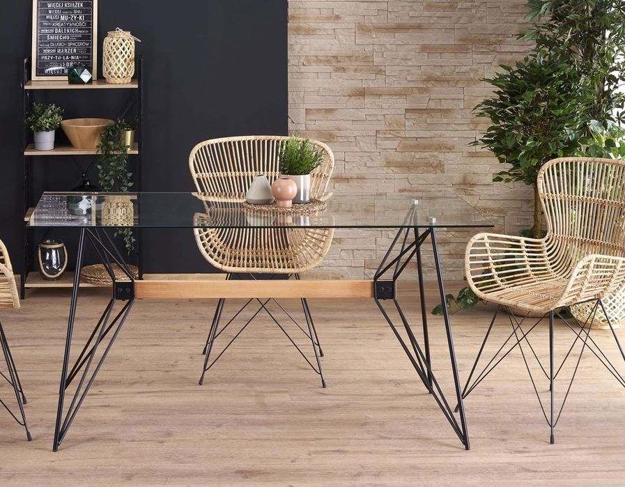 Stół do jadalni salonu blat szklany loft drewno