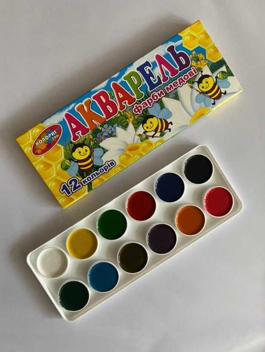 Акварель 12 цветов "Захоплення" пластик -  "Колорит тон" картон.
