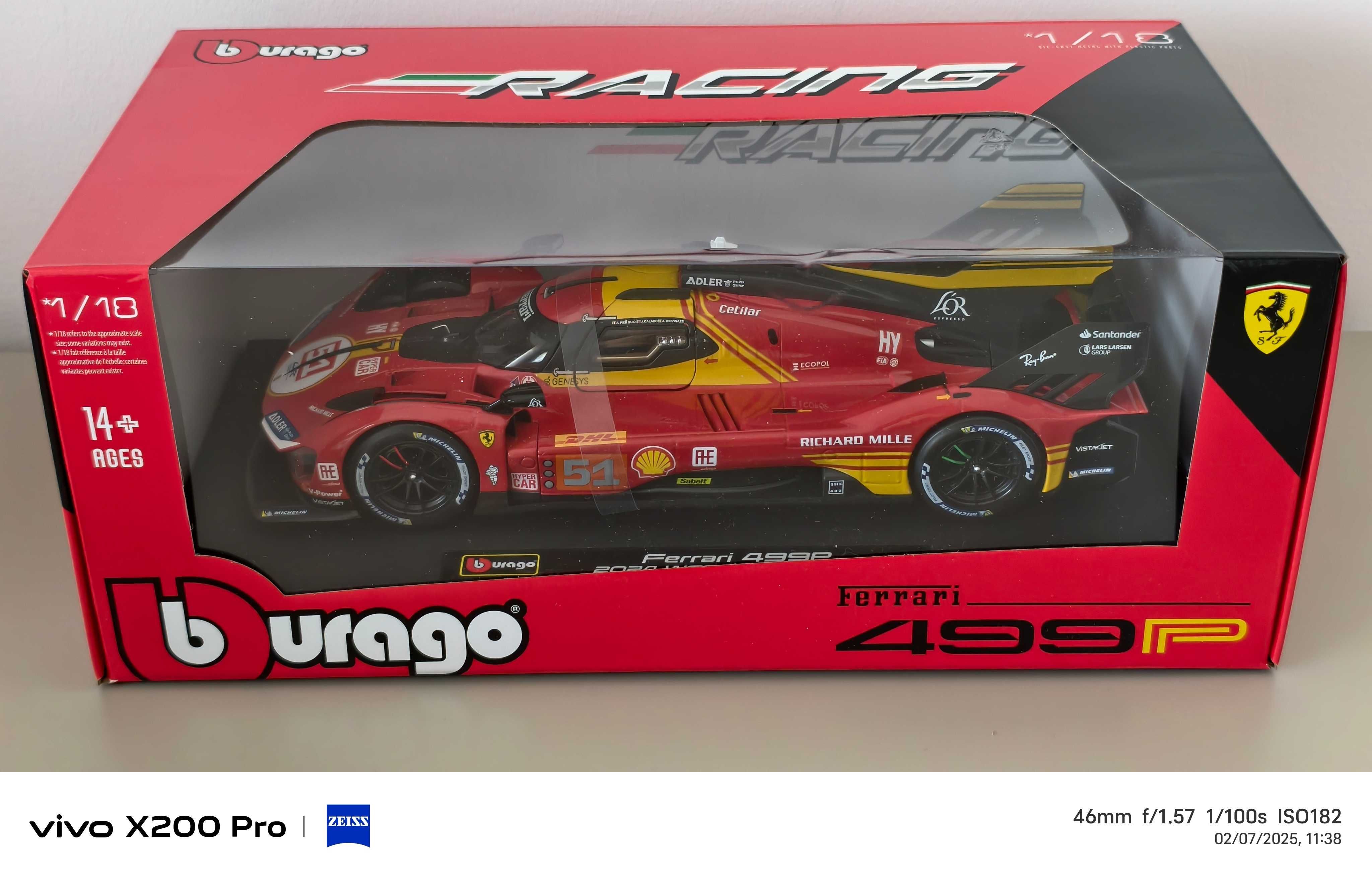 Bburago 1:18 Ferrari 499P Calado Pier Guidi Giovinazzi WEC Qatar 2024