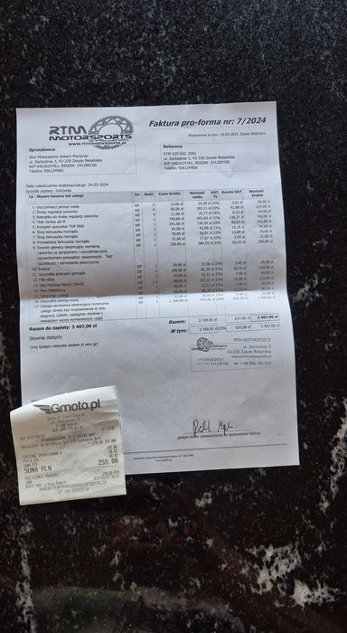 KTM EXC 520 Cross, po remoncie silnika Koła SuperMoto 12kw w dowodzie