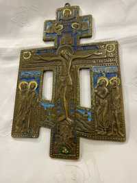 Krzyż prawosławny z mosiądzu, emalia wielobarwna