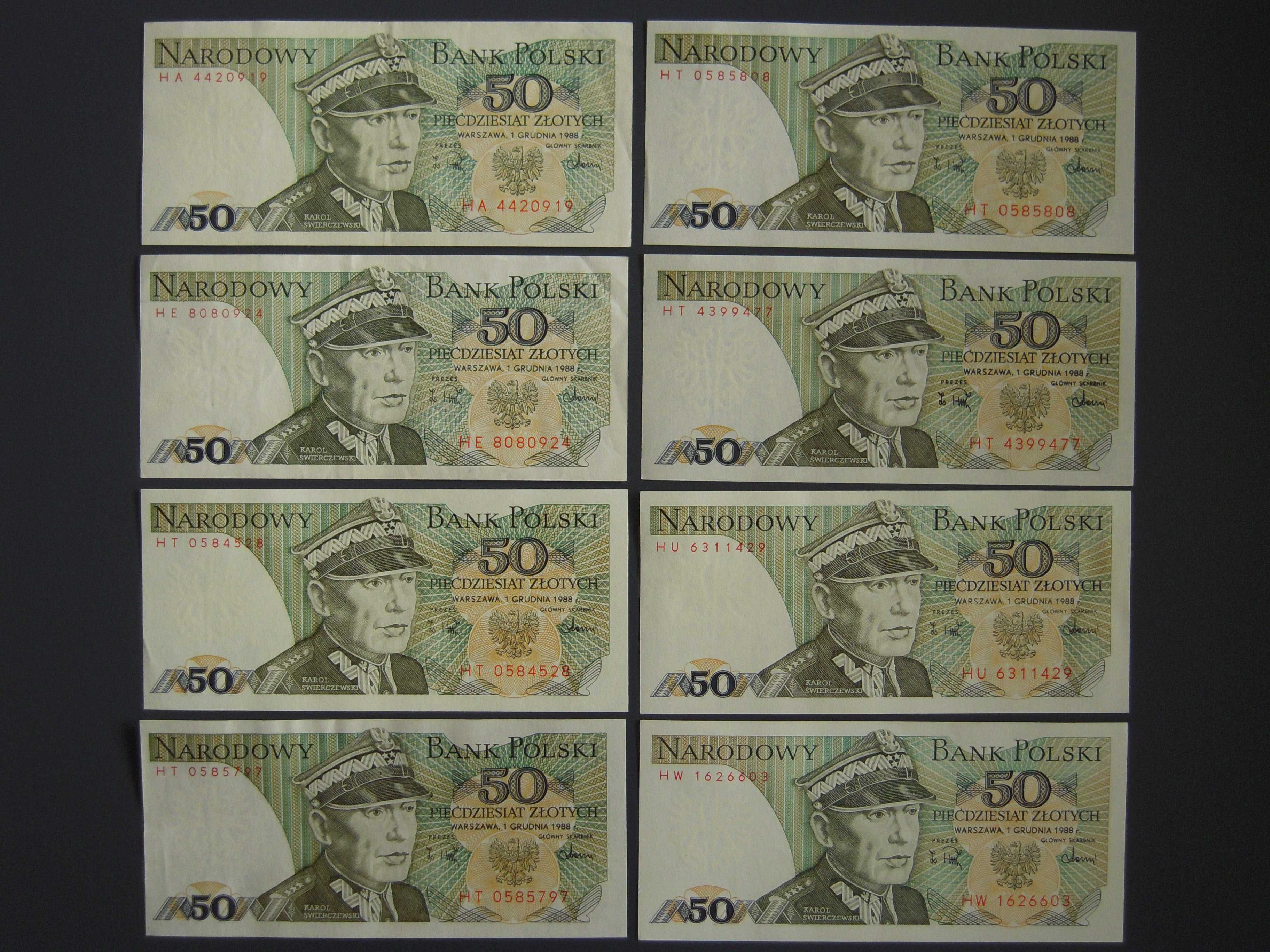 Banknoty PRL 50 zł - Karol Świerczewski - różne serie z 1 grudnia 1988