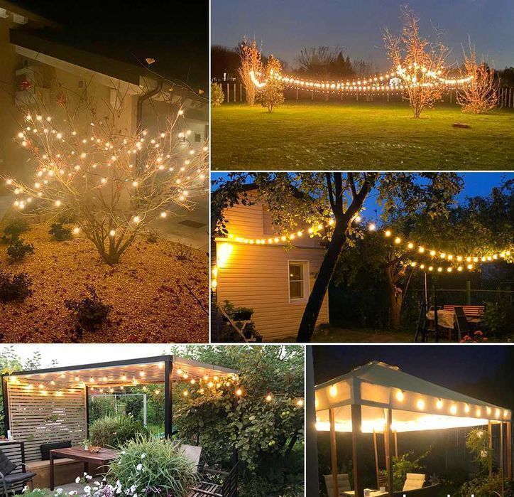 GIRLANDA świetlna LAMPKI ogrodowe ŁAŃCUCH 15m x50 żarówki ozdoba ogród