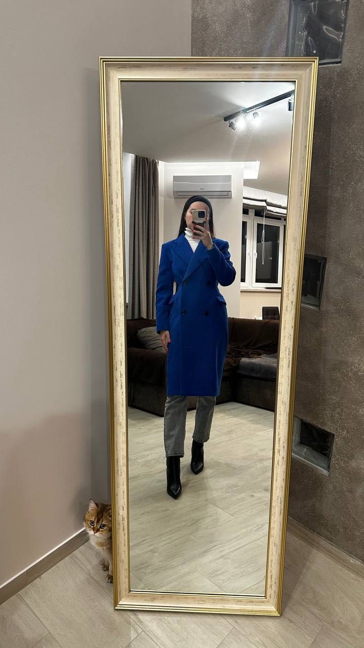 Пальто приталенное женское синее