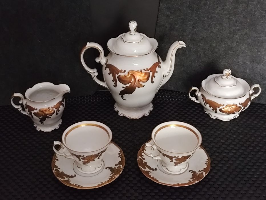 Porcelana Wawel W-ch  Serwis Tet-ta-Tet Mokka  Złoty Liść Fryderyka