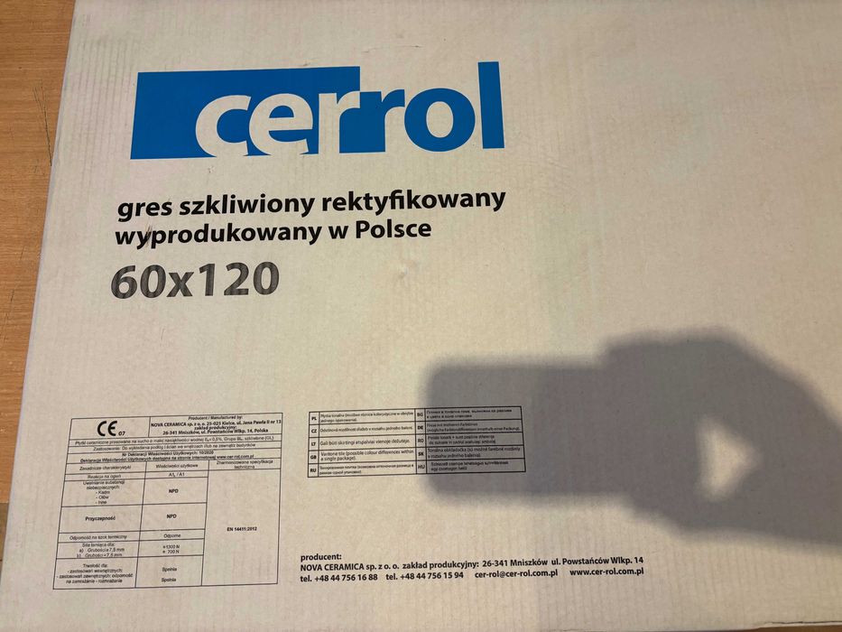 Gres szkliwiony rektyfikowany 60x120 Cerrol polskie 10 płytek 7.2 m kw