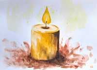 Akwarele JESIEŃ świeca obraz listopad święto zmarłych