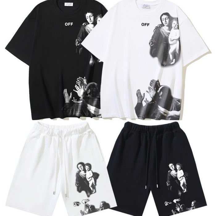 Комплект летний OFF-white  футболка шорты костюм спортивный