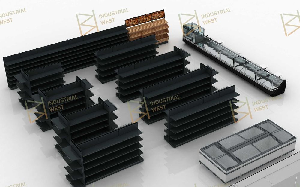 Обладнання для магазинів, стелажі для супермаркету, чорні стелажі