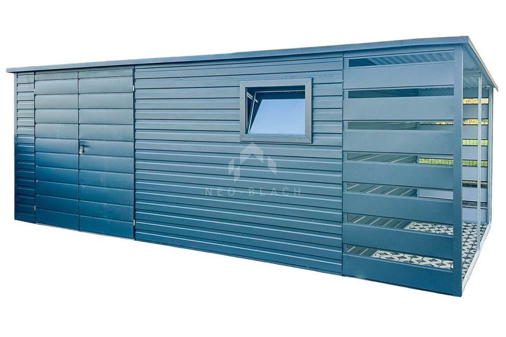 Schowek - Domek Ogrodowy 4,5X2,5M + Wiata 1M Brama Dwuskrzydłowa Nb209