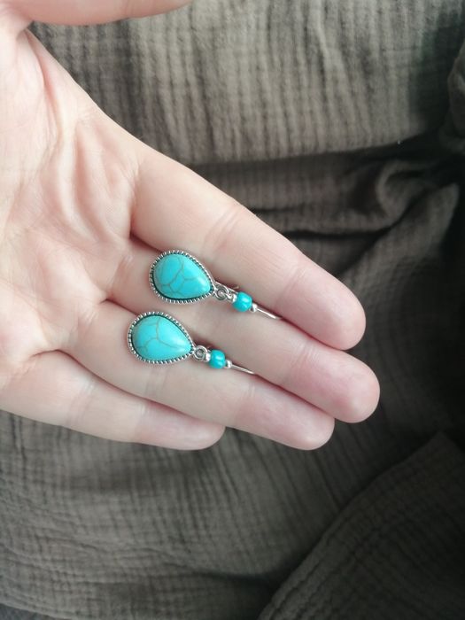 Kolczyki z turkusowym oczkiem. Styl boho lub indiański