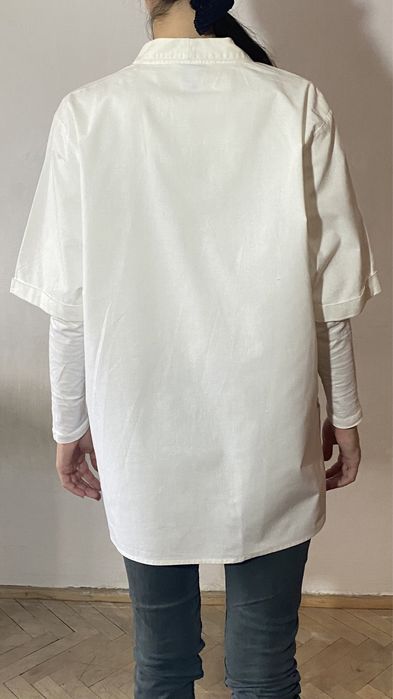 Biały dwurzędowa marynarka bawełna żakiet oversize M L 40