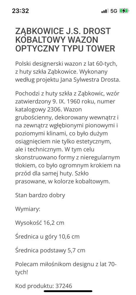 Kobaltowy wazon optyczny z lat 60-tych typu Tower