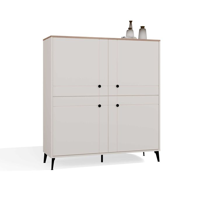 Komoda POINT 4D Kaszmir Beż Dąb Castello Szafka 4 Drzwi 8 Półek Salon