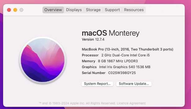 MacBook Pro 13” (2016) – 2GHz i5 / 8GB / Retina display avariado