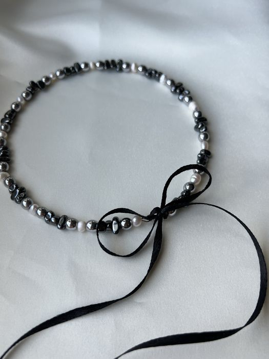 Чокер з натуральних перлин , гематиту