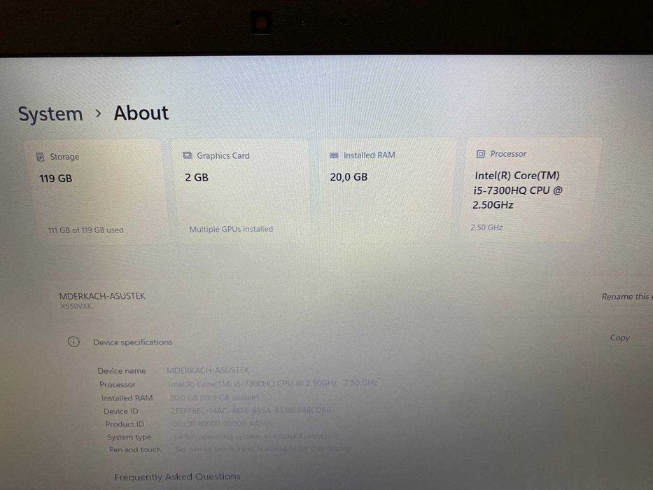 Ноутбук Asus X550V, 20RAM/128, i5-7gen,/15,6/FHD1920x1080