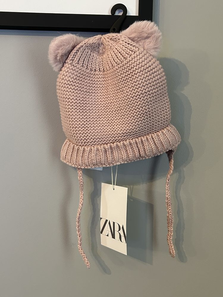 Dzianinowa zimowa czapka z uszkami dla dziewczynki Zara r.52 3-6 lat