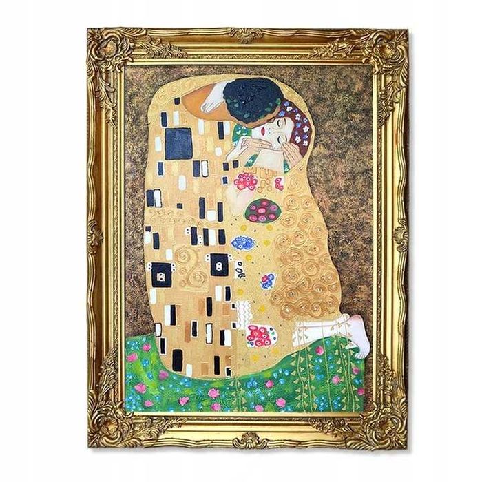 obraz malowany Gustav Klimt POCAŁUNEK + ZŁOTA RAMA rama na prezent